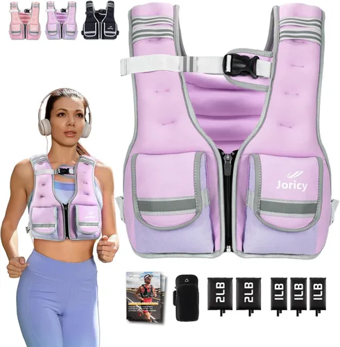 Miniatura 10 de Chaleco con peso ajustable para mujer, 5-12 libras, 9-16 libras, 17-24 libras, 23-30 libras, chaleco de peso con rayas reflectantes, chaleco de Rosa