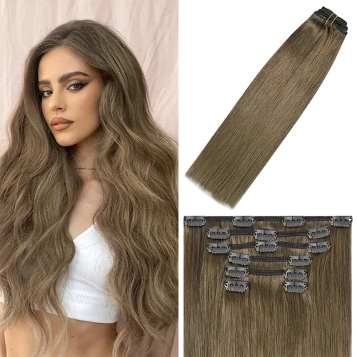 Miniatura 41 de WindTouch - Extensiones de cabello humano Remy con pinzas, color rubio decolorado combinado con balayage, para cabello rubio, 2.47 onzas, N.°