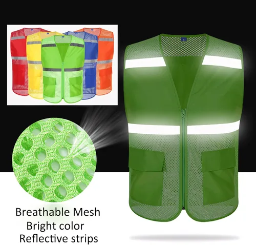 Miniatura 3 de TOPTIE Chaleco de seguridad de malla con cremallera, chaleco de uniforme de voluntario del equipo, chaleco reflectante para correr con bolsillos
