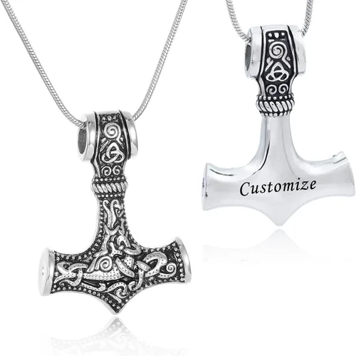 Miniatura 17 de Collar de urna de talismán de martillo de Thor vikingo nórdico para cenizas, acero inoxidable para hombre, joyería de cremación vintage, amuleto