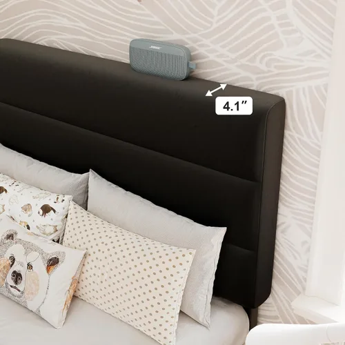 Miniatura 4 de GOLDORO Base de cama de plataforma de tamaño individual con cabecera tapizada, soporte de listones de madera, no necesita somier, fácil montaje