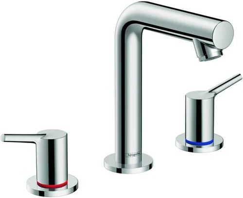 hansgrohe Talis S - Grifo para lavabo de baño de 3 agujeros con 2 orificios y 3 agujeros en cromo, 72130001 Cromado