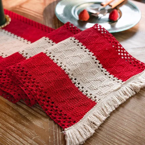 Miniatura 18 de Camino de mesa de macramé, color beige crema, bohemio, con borlas, camino de mesa de algodón tejido a mano, camino de mesa rústico para cocina
