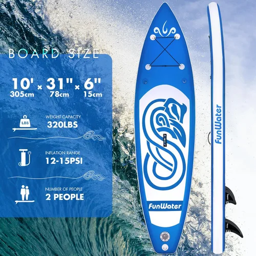 Miniatura 2 de FunWater 8'/10'/10'6"/11'6" Inflatable Stand Up Paddle Board with Premium SUP Paddleboard Accessories, Wide Stable Anti-Slip EVA Deck,Paddle Boards