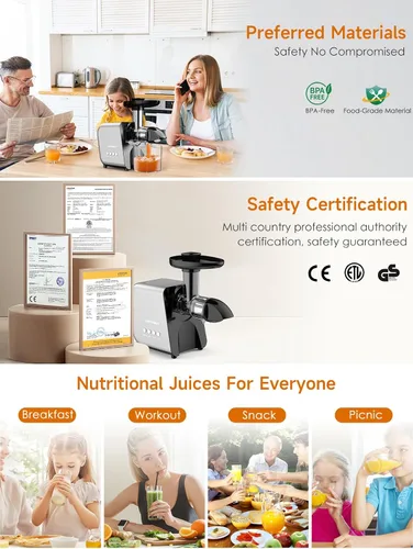 Miniatura 9 de Máquina exprimidora lenta para verduras y frutas, extractor de masticación en frío, apio, hierba de trigo, hojas verdes, zanahoria, jengibre