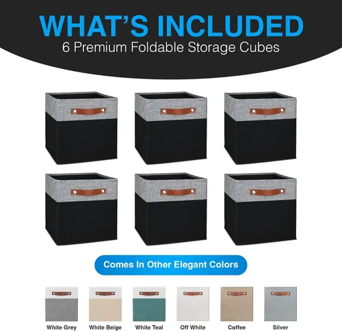 Miniatura 2 de Cubos de almacenamiento de 13 x 13 pulgadas, paquete de 6, cubos de tela de lino de 13 pulgadas para dormitorio, sala de estar, ropa y juguetes
