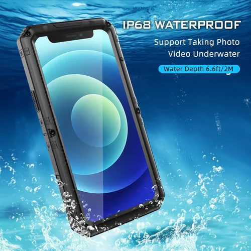 Miniatura 4 de Mitywah Funda impermeable para iPhone 12, resistente a prueba de golpes, con protector de pantalla integrado, funda de metal de protección submarina