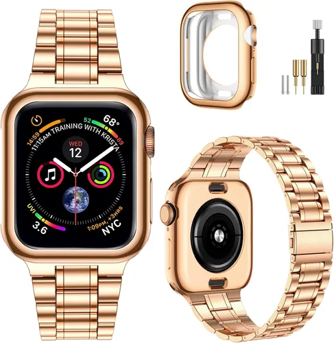 Miniatura 20 de MioHHR - Correa de acero inoxidable sólida compatible con Apple Watch de 1.5 pulgadas (Series 3/2/1) 1.6 pulgadas (Series SE/6/5/4) 1.61 pulgadas