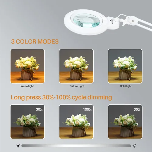 Miniatura 3 de Bifocals - Lámpara de escritorio con aumento con abrazadera, 5 dioptrías con 20 dioptrías, lente desmontable de 6 pulgadas y 120 luces LED, 3 modos