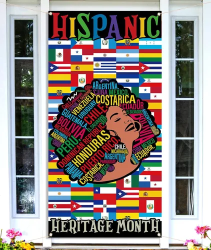 Nepnuser Hispanic Heritage Mes de la Puerta Latino 21 Países Cultura Decoración Mujeres Telón de fondo Escuela Española Aula Puerta Colgante Banner