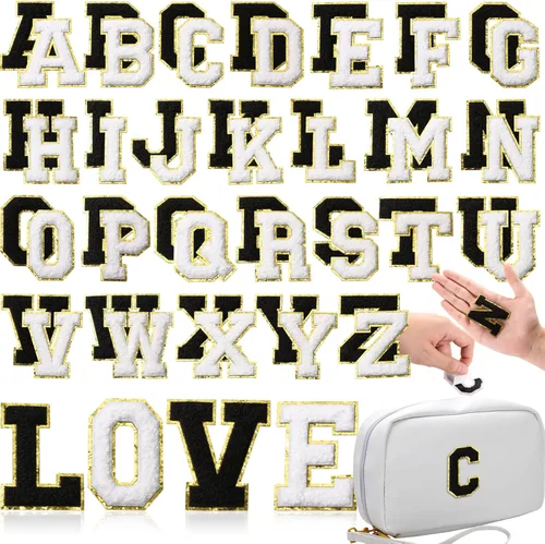 Miniatura 11 de WILLBOND 52 parches autoadhesivos de letras de felpilla de 2.2/2.8 pulgadas A-Z, calcomanías bordadas del alfabeto para ropa, bolsa, sombrero