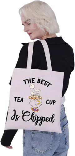 Miniatura 2 de G2TUP Chip and Mrs Potts Shoulder Bag Tea Party Tote The Best Teacup Is Chipped Belle Inspired Canvas Bag