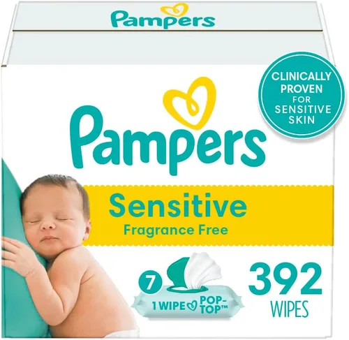 Miniatura 13 de Pampers Toallitas para bebés sensibles, a base de agua, hipoalergénicas y sin perfume, 504 en total (6 paquetes abatibles)