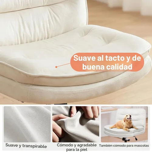 Miniatura 4 de GTPLAYER Silla de oficina con patas cruzadas, silla de escritorio sin brazos, bonita silla de tocador con ruedas, silla de computadora, cómoda silla