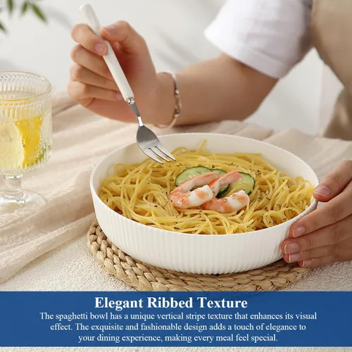 Miniatura 4 de HOMQUEN Juego de 6 cuencos para pasta, cuencos de ensalada de 37 onzas, cuencos de sopa blancos, cuencos grandes para servir pasta, cuencos de cena