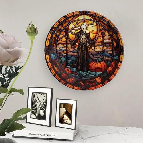Miniatura 5 de Platos decorativos, diseño de fantasmas de Halloween, vitrales, placa de exhibición para el hogar, oficina, cocina, decoración de mesa, platos