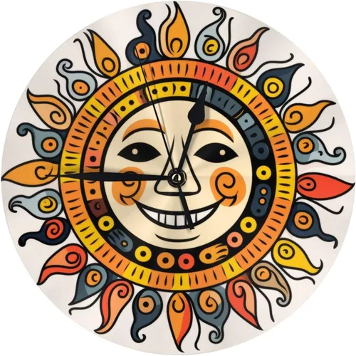 Miniatura 16 de Reloj de pared redondo de 10 pulgadas con batería de sol mexicano por flores, reloj silencioso sin tictac, estilo mexicano decorativo para sala