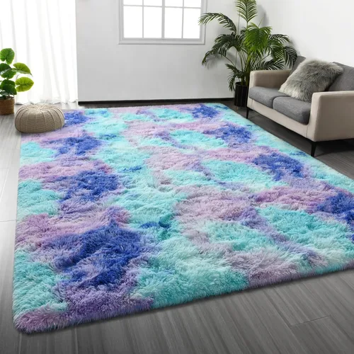 Miniatura 23 de Deerhoo - Alfombra de área, estilo shag, 4 x 6 pies, con teñido anudado, alfombra mullida y ultrasuave para sala de estar, alfombra de pelo