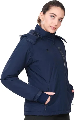 Miniatura 5 de CAMEL CROWN - Chamarra de esquí para mujer, impermeable, con capucha desmontable, rompevientos, forro polar, parka para lluvia
