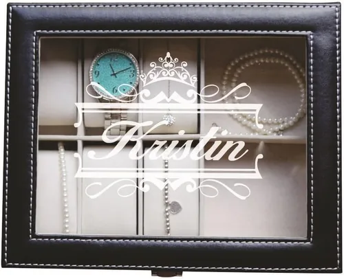 Miniatura 4 de My Personal Memories Joyero negro grabado para mujeres, niñas, hija, regalo personalizado, inserto extraíble, diseño de princesa, Cuero Vidrio