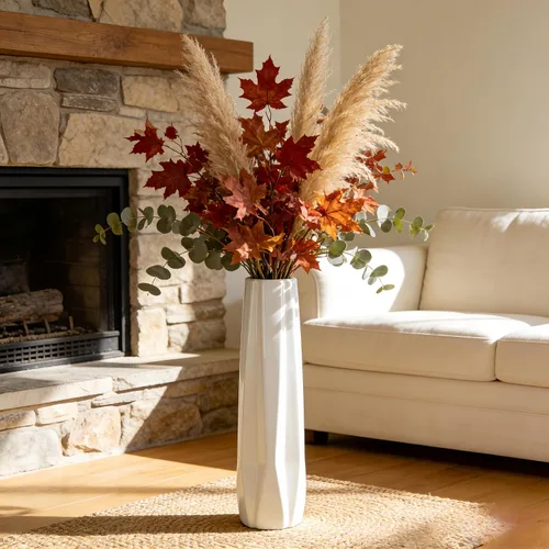 Miniatura 9 de Florero grande de cerámica, jarrón de flores blanco de 24 pulgadas de alto, jarrones decorativos para sala de estar, decoración moderna del hogar