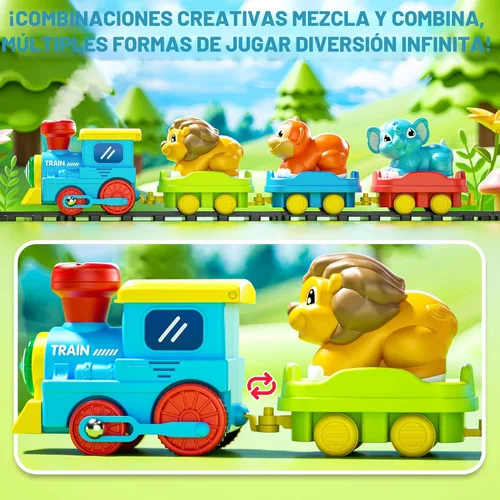 Miniatura 6 de Juego de tren para niños pequeños con vapor, música y luces - Juguete de tren eléctrico para niños con accesorios de vías, incluye 3 vagones