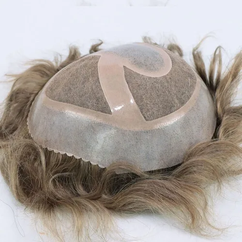 Miniatura 5 de HAPPY&CC Pelucas de cabello humano para hombre, pelucas de encaje mono con poliéster transparente alrededor de la pieza de cabello para hombres, #18
