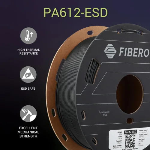 Miniatura 3 de Polymaker Fiberon PA612-ESD - Filamento para impresora 3D de 1.75 mm/17.6 oz, de nailon de fibra de carbono ESD-safe, resistente al calor a 302 °F