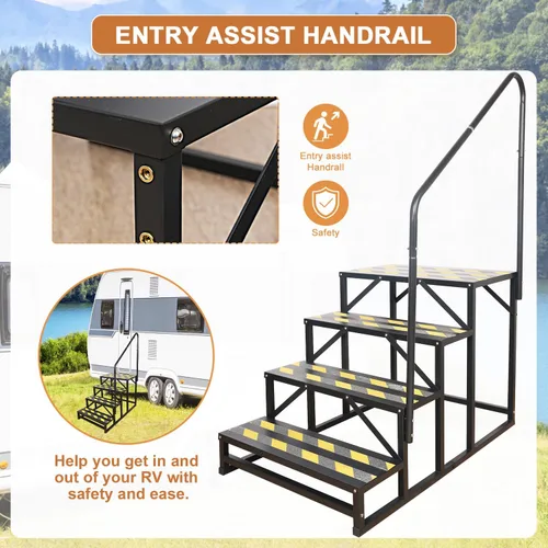 Miniatura 5 de escaleras de 4 pasos para RV, escaleras para tina de hidromasaje, escalera de spa exterior con pasamanos, escalera portátil económica de 5ª rueda