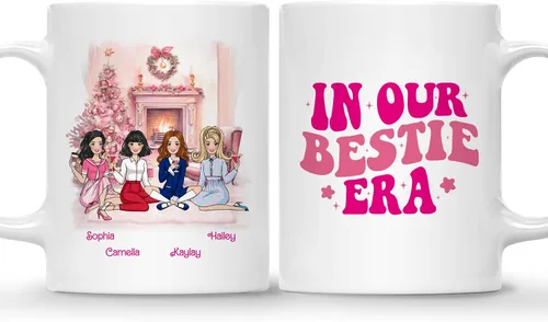 Miniatura 25 de Gossby Taza de café de Navidad personalizada para amigas, regalo de amistad de Navidad personalizado para 2 mejores amigos con diseño, nombre, taza