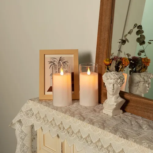 Miniatura 3 de 5plots Velas LED de Pilar con Efecto Radiante sin Llama Parpadeantes de Color Blanco Puro de 3" x 6" con Carcasa Transparente, de Vidrio Irrompible