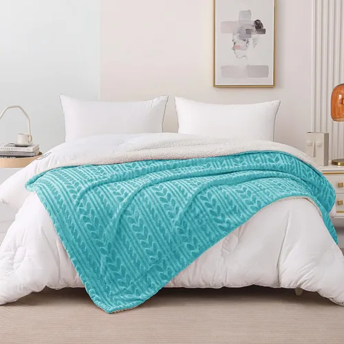 Miniatura 4 de Exclusivo Mezcla - Manta de forro polar sherpa reversible, mantas de lujo de terciopelo mullidas y suaves para sofá, 50 x 70 pulgadas, color azul