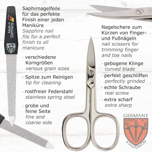 Miniatura 2 de 3 Swords Germany - Juego de 10 piezas de manicura y pedicura de calidad de marca para cuidado profesional de uñas de dedos y pies, pinzas