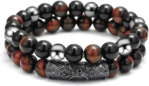 Miniatura 9 de 2Pcs Triple Protection Bracelet,Natural Tigers Eye Black Obsidian and Hematite 8 MM Beads Bracelet for Men Women Gift, Healing Crystal Bracelet