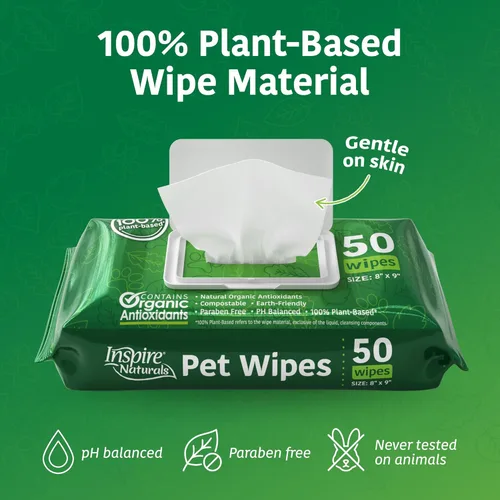 Miniatura 2 de Inspire Naturals Toallitas para mascotas para perros y gatos 100% naturales a base de plantas con antioxidantes orgánicos, desodorizante de limpieza