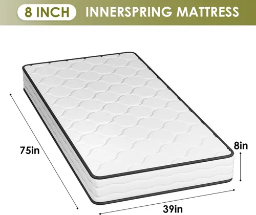 Miniatura 2 de PayLessHere Colchón individual de 8 pulgadas Colchón híbrido de firmeza media Blanco con espuma de alta densidad y funda transpirable Diseño