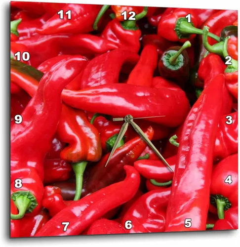 3dRose Red Hot Peppers - Chili, Chili Pepper, Chilli, Chilli Peppers, Pepper, Peppers, red 15x15 Wall Clock