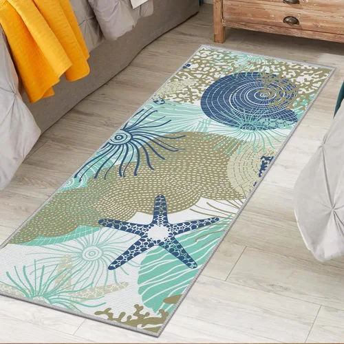Miniatura 2 de Tritard Alfombra de pasillo costera de 2 x 6 pies, alfombra náutica para pasillo de cocina, con temática de playa, antideslizante, lavable a C1