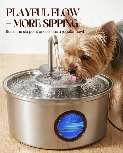 Miniatura 3 de Fuente de agua para gatos de acero inoxidable, fuente ultra silenciosa para gatos de 108 onzas / 3.2 L para beber con cuenco de agua extraíble