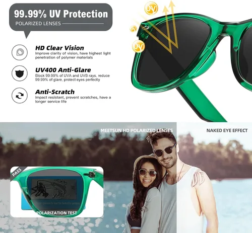 Miniatura 128 de MEETSUN Polarized Sunglasses for Women Men Classic Retro Square Frame Driving Sun Glasses UV Protection
