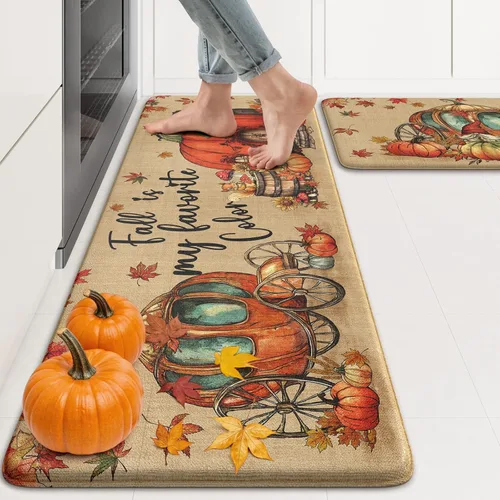 Miniatura 12 de KIMODE Tapetes Antifatiga para Piso de Cocina 17"x47"+17"x29", Juego de 2 Alfombras de Cocina a Cuadros Marrón y Blanco, Tapete de Cocina