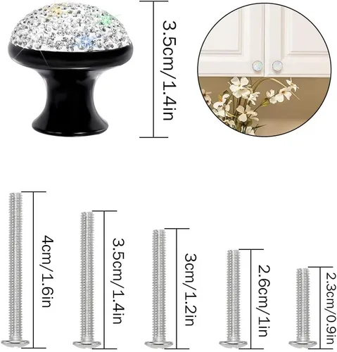 Miniatura 3 de SAVORI Pomos decorativos para cajones, pomo de cristal diseñado con diamantes de imitación para armario, armario, tiradores con tornillos