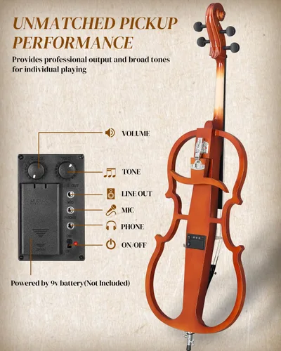 Miniatura 5 de Ktaxon 4/4 Violonchelo eléctrico de tamaño completo con scroll clásico, diapasón premium y captador sin igual, incluye bolsa acolchada de 7mm, arco