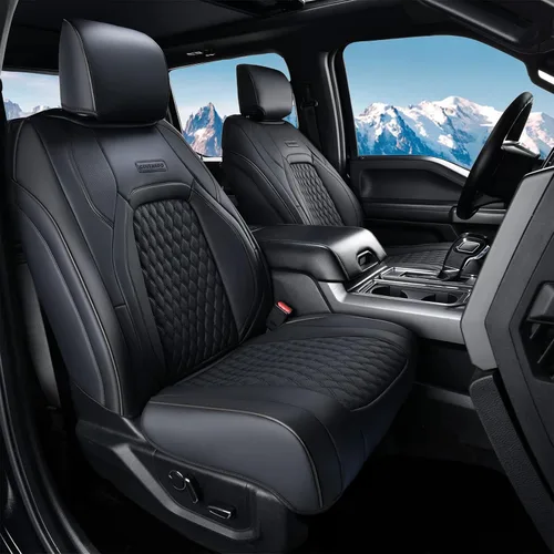Miniatura 26 de Coverado Fundas de Asientos de Automóvil Juego Completo, Fundas de Asientos de Automóvil de Cuero Impermeables para Dodge RAM 1500 Compatible