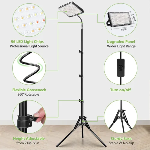 Miniatura 3 de LBW Luces de cultivo de pie para plantas de interior, 96 luces LED de cultivo de plantas de espectro completo, lámpara de cultivo de piso mejorada
