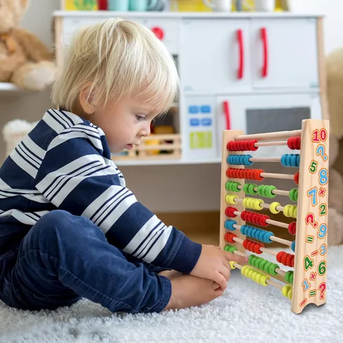 Miniatura 8 de Sealive Ábaco de madera clásico para niños, juguete educativo para contar con 100 cuentas, 123 números de aprendizaje para niños pequeños, juego