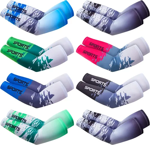 Zhanmai 8 pares de mangas de brazo de protección solar UV para hombres y mujeres, cubierta de brazo de compresión