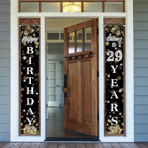 Miniatura 13 de Cartel de feliz cumpleaños número 100 en negro y plateado para puerta de hogar, decoración de fiesta de cumpleaños número 100