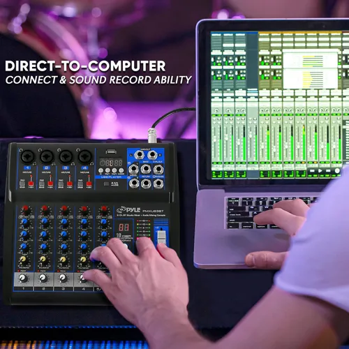 Miniatura 3 de Pyle Mezclador de audio profesional de 6 canales - USB - Bluetooth - Alimentación fantasma de 48 V - Entrada digital MP3 - FX 16 bits DSP - Interfaz