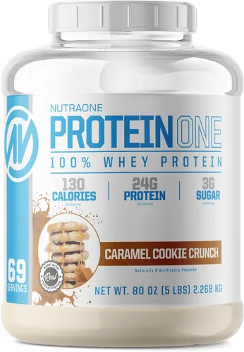 NutraOne ProteinOne Whey Protein Promueve la recuperación y desarrolla músculo con un batido de proteínas en polvo para hombres y mujeres (caramelo